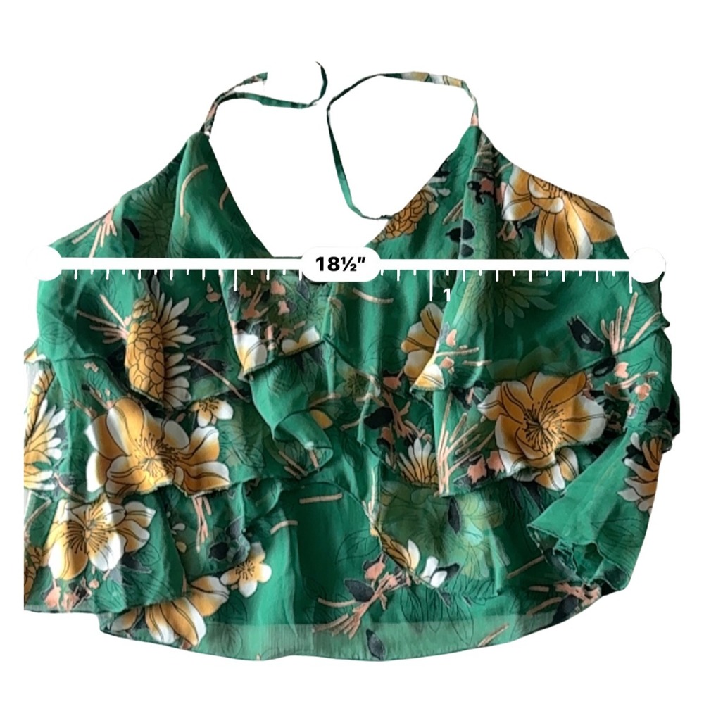 Alice & Olivia Vanessa Green Floral Silk Cami Size M Tiered Ruffle Top ASO TV - Picture 9 of 9